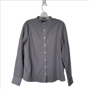 Lands' End Women's Black and White Gingham Button Down Shirt Sz 10